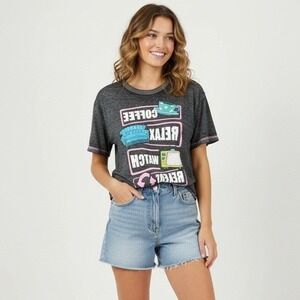 Friends Coffee Break With Friends Tee‎ L Women Grey Graphic Sleep Top Lounge